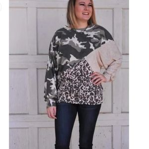 Camo Leopard Color Block Sweatshirt